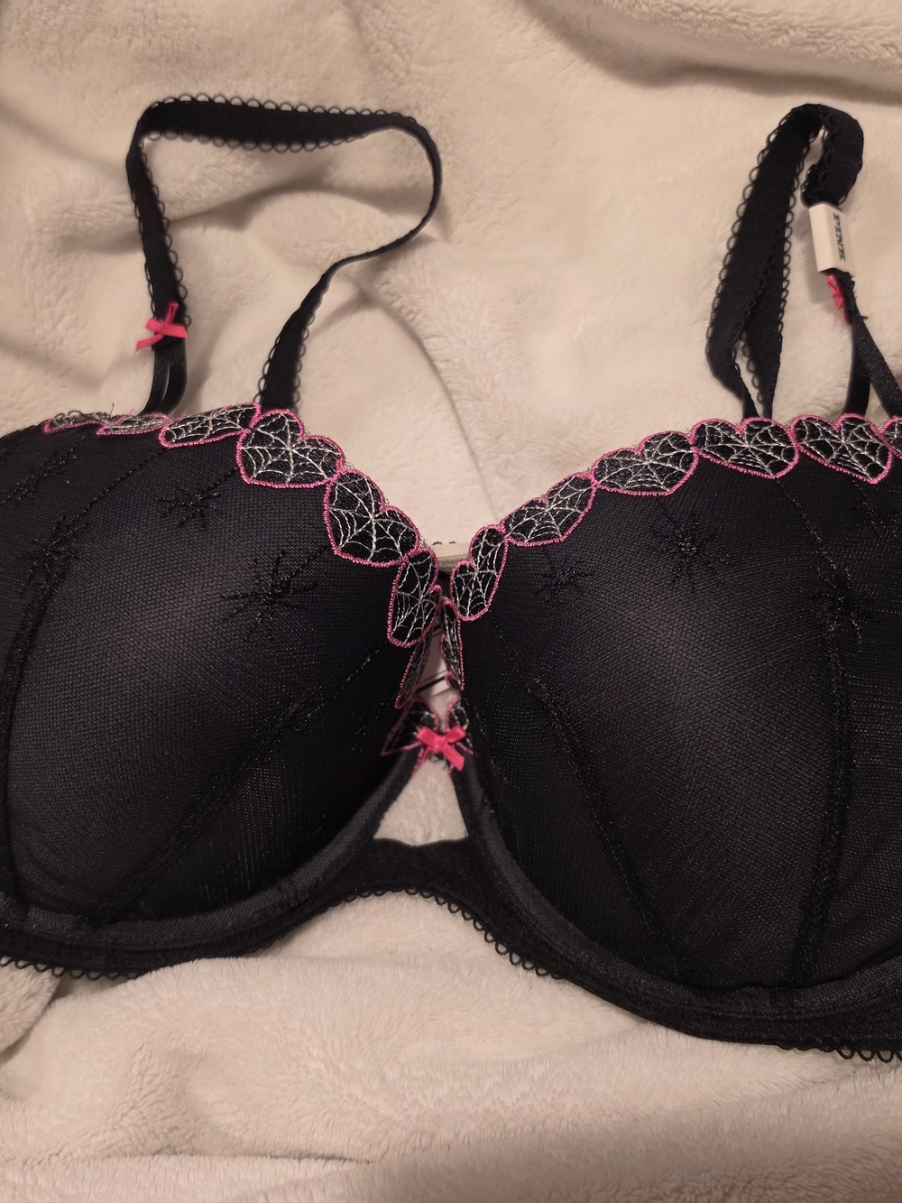 Black & Pink Embroidered Underwire Bra